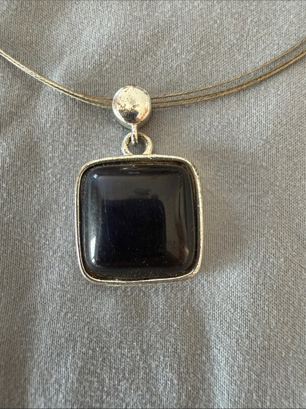 Silver Necklace with Black Square Pendant - Women Jewelry - Picture 2 of 5